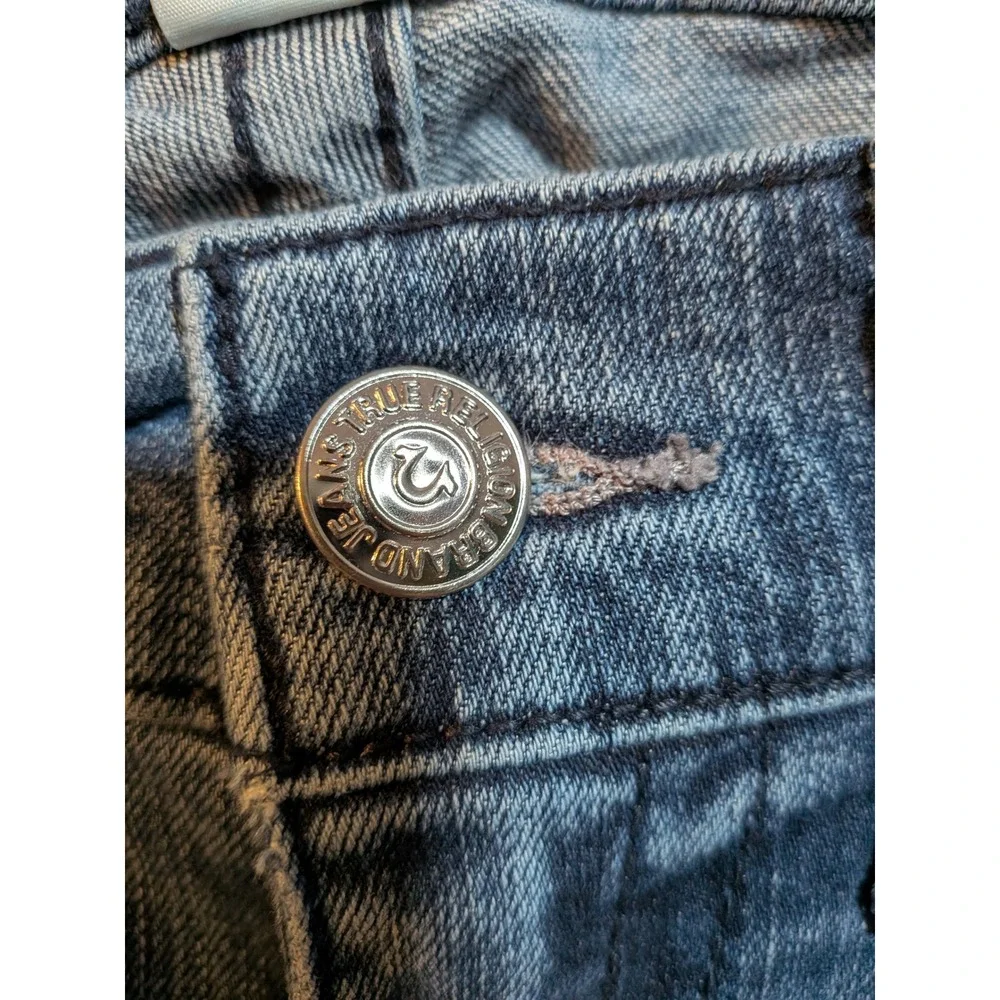 True Religion Men 35/33 Section Slim Fit Jeans Straight Leg‎ Med Blue Distressed